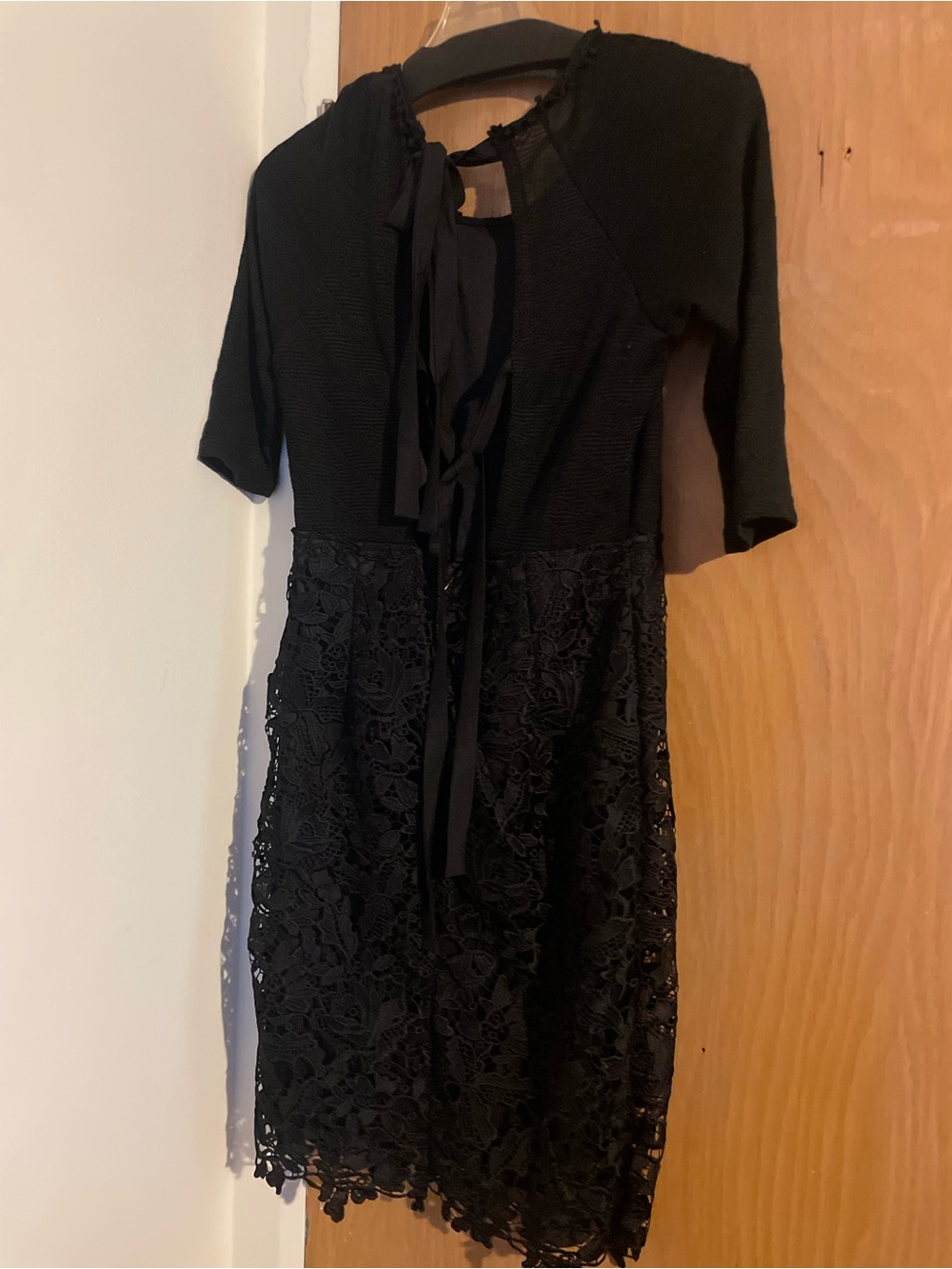 Esley Black Lace Midi Dress with Tie-Back
